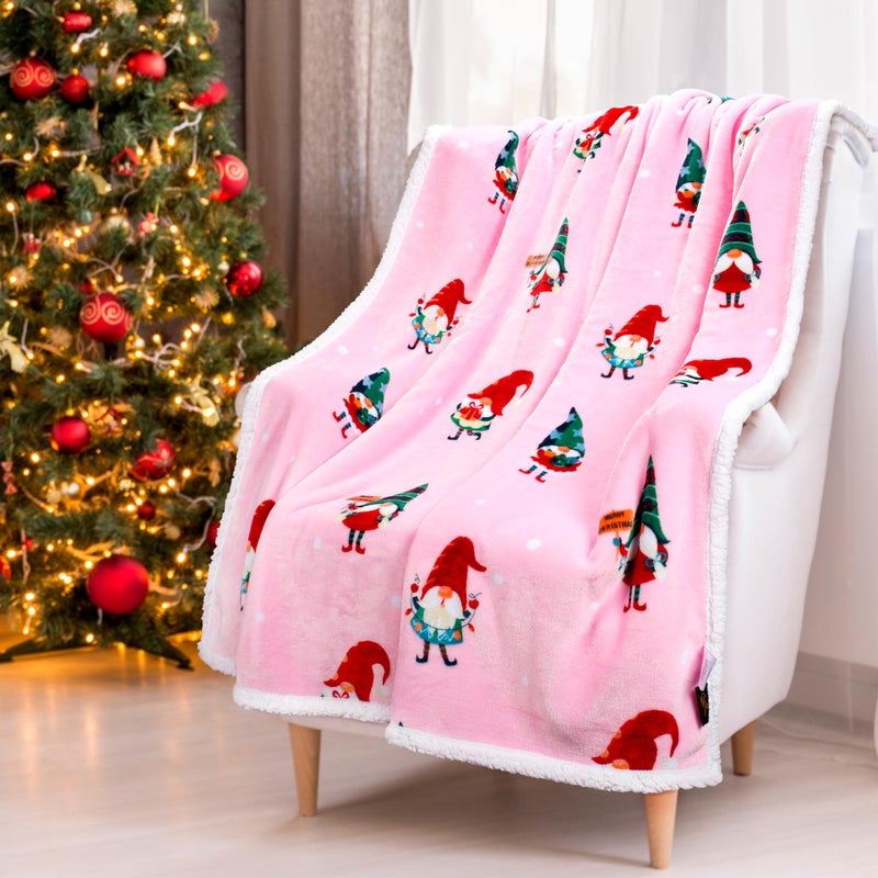 Solaris Santa Claus Sherpa Throw Blanket  Soft Warm Cozy Reversible Fuzzy Fleece Patterns Holiday Blanket for Couch Sofa Bed  Home Decor Gift - Image 1